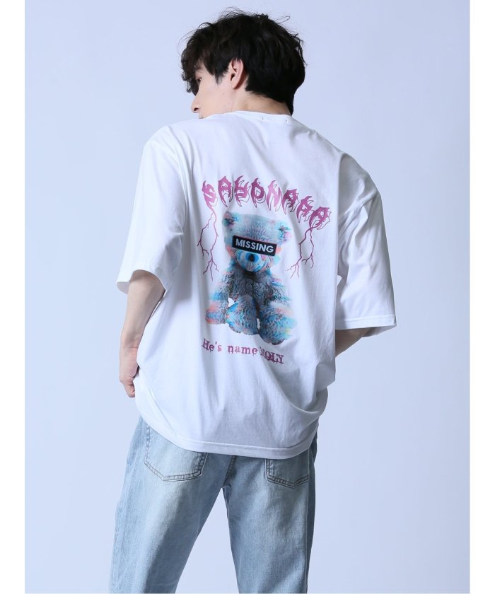 セマンティックデザイン/くまプリント クルーネック半袖Tシャツ