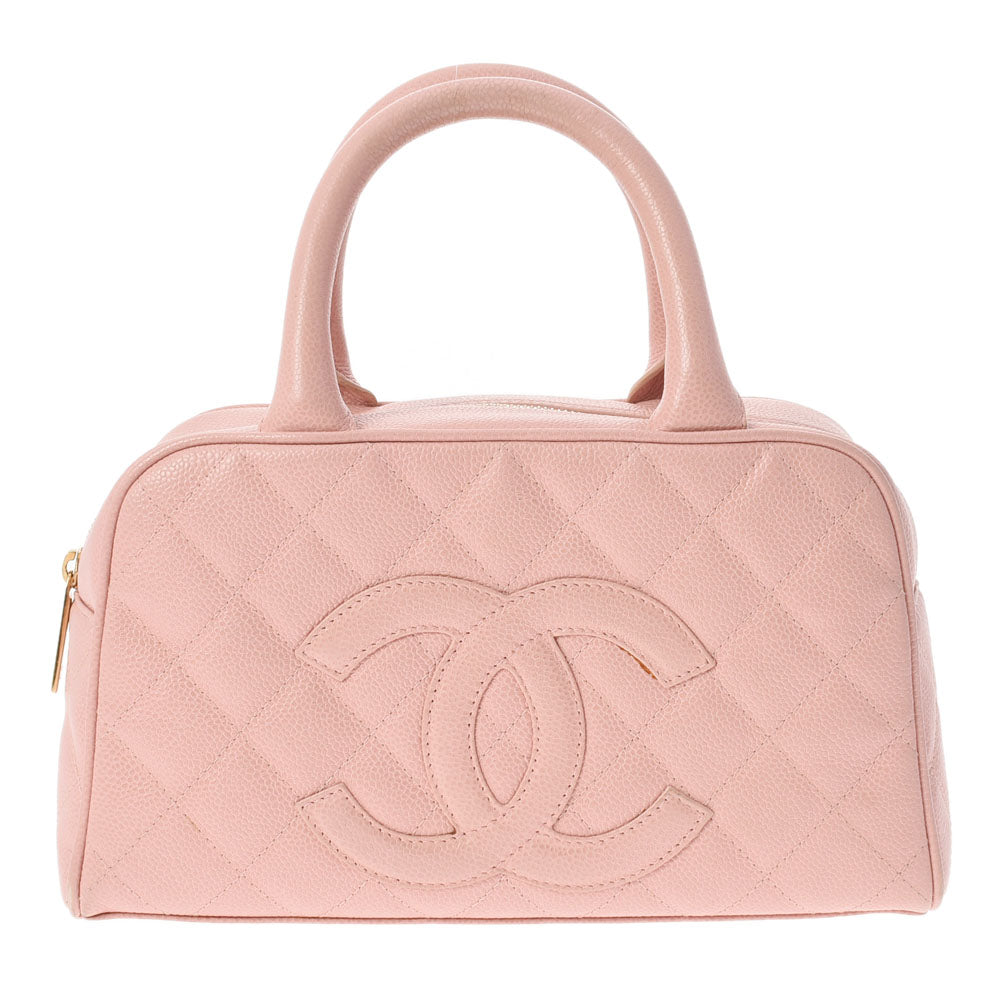 CHANEL シャネル マトラッセ ミニボストンバッグ ピンク ゴールド金具 レディース キャビアスキン ハンドバッグ Bランク 中古 