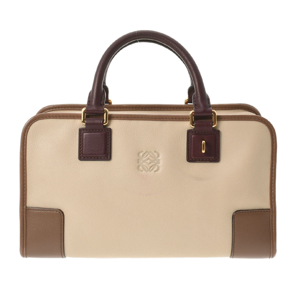 LOEWE ロエベ アマソナ ベージュ/茶/ボルドー ゴールド金具 レディース カーフ ハンドバッグ ABランク 中古 