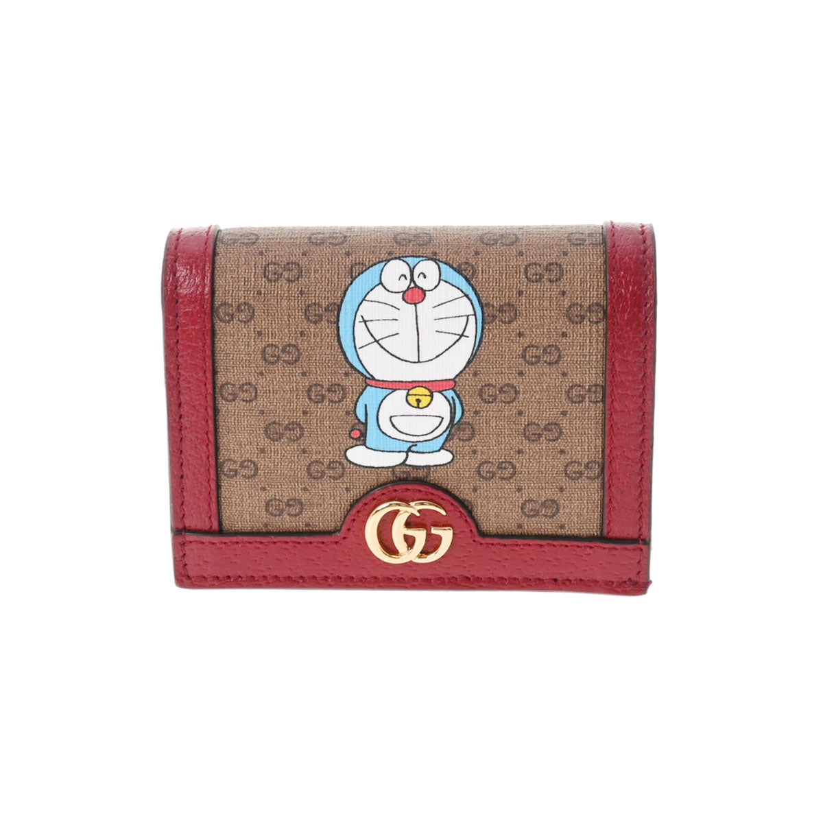 GUCCI グッチ ドラえもん ベージュ/レッド ゴールド金具 647788 レディース GGスプリームキャンバス 二つ折り財布 新同 中古 