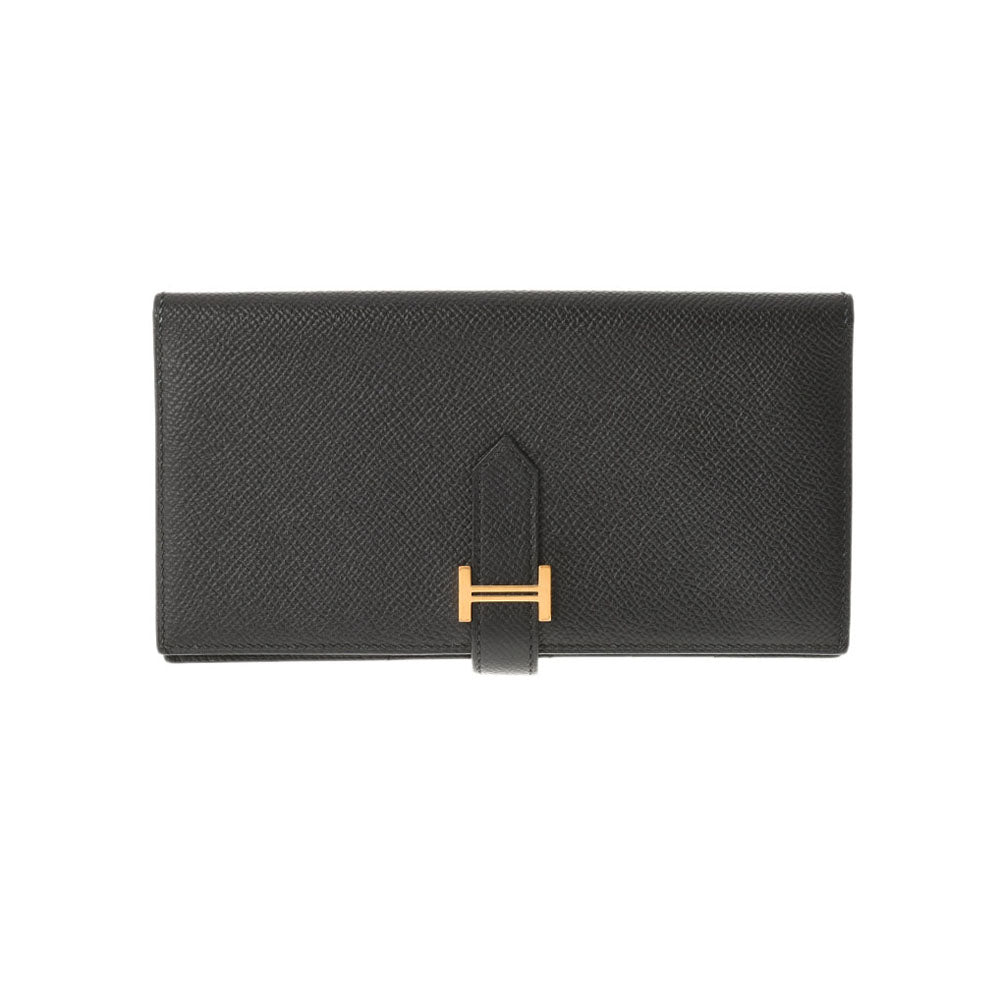 HERMES エルメス ベアンスフレ  黒 ゴールド金具 -（読み取り難） レディース ヴォーエプソン 長財布 Aランク 中古 