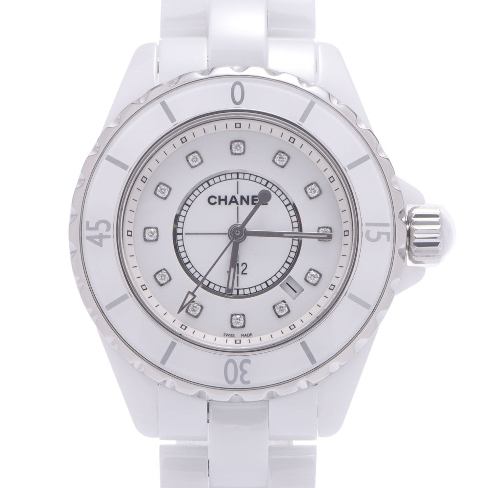 CHANEL シャネル J12 33mm 12Pダイヤ H1628 レディース 白セラミック/SS 腕時計 クオーツ 白文字盤 Aランク 中古 