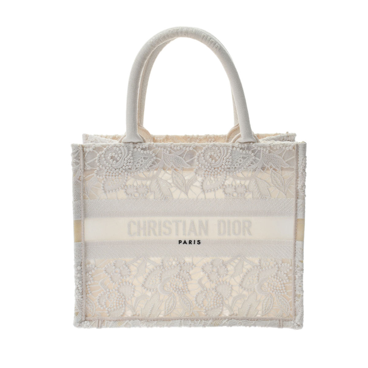 CHRISTIAN DIOR クリスチャンディオール ブックトート 27 スモール  ホワイト レディース キャンバス レース ハンドバッグ Aランク 中古 