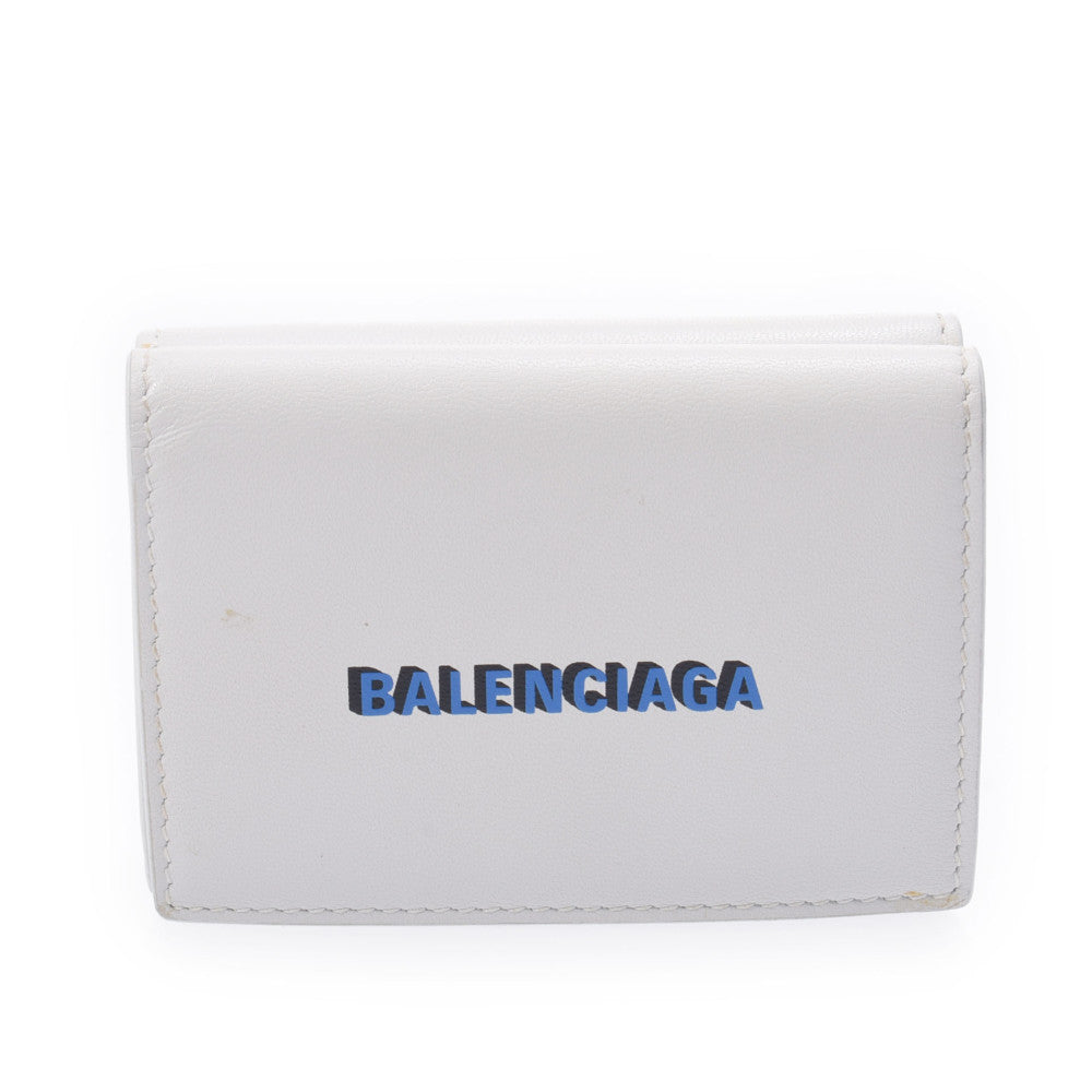 BALENCIAGA バレンシアガ キャッシュミニ コンパクトウォレット 白 ユニセックス カーフ 三つ折り財布 Bランク 中古 