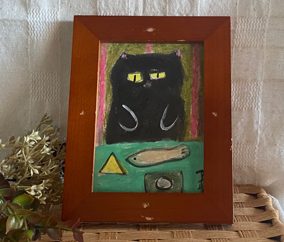 絵画 。原画【黒猫とその大好きなおもちゃたち】