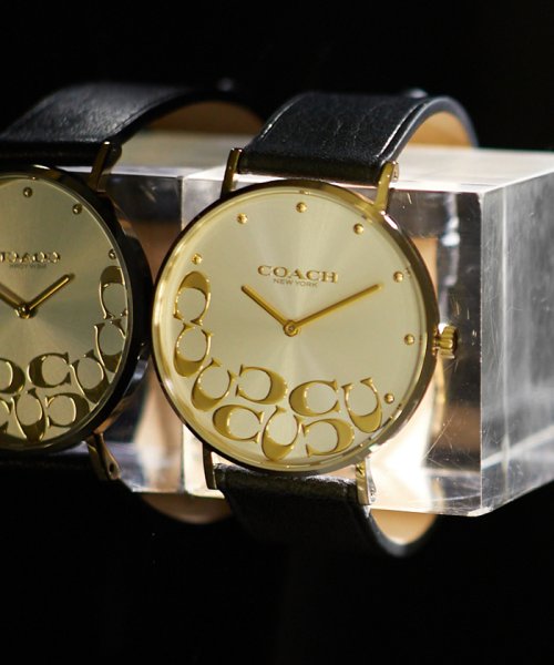 【COACH】コーチ　時計　14503801　レディース ペリー 36MM クォーツ　シルバー　ブラック革ベルト