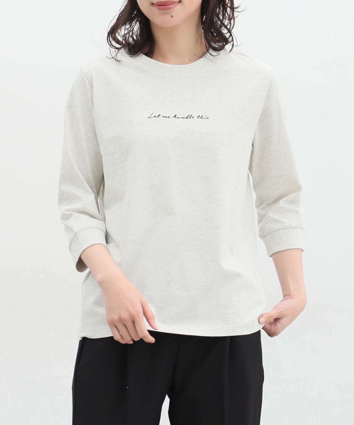 ハニーズ/７分袖ロゴ刺繍Ｔシャツ トップス カットソー 7分袖 ロンT ロゴT 綿 コットン