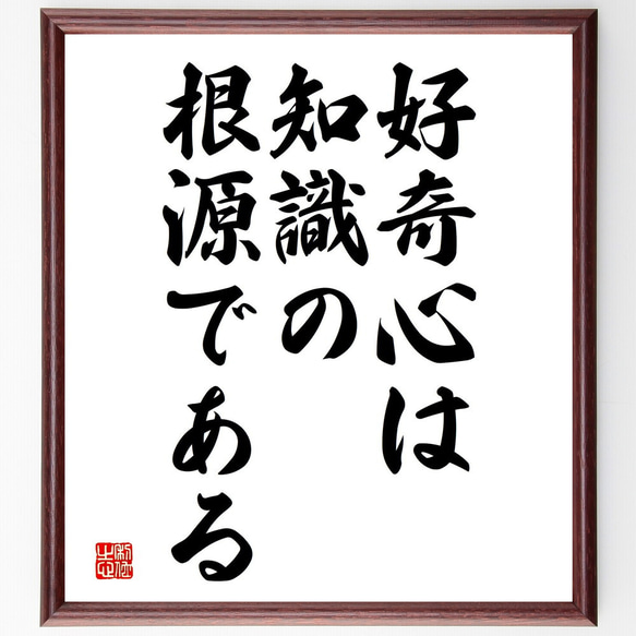 名言「好奇心は、知識の根源である」額付き書道色紙／受注後直筆（V3735)