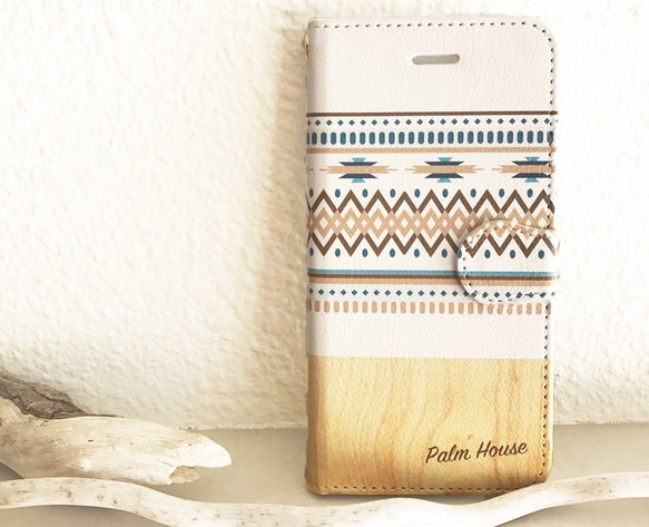 【カメラホール付】iPhone/Android 名入れ♪ボヘミアン★BOHO WHITE 手帳型スマホケース