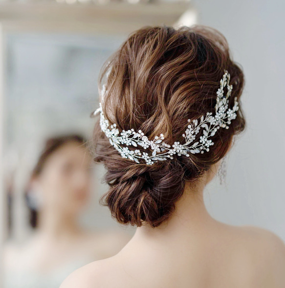 ヘッドドレス 結婚式　花嫁 ヘアアクセサリー ヘッドアクセサリー ウェディング ブライダル　フラワー　リーフ　小枝