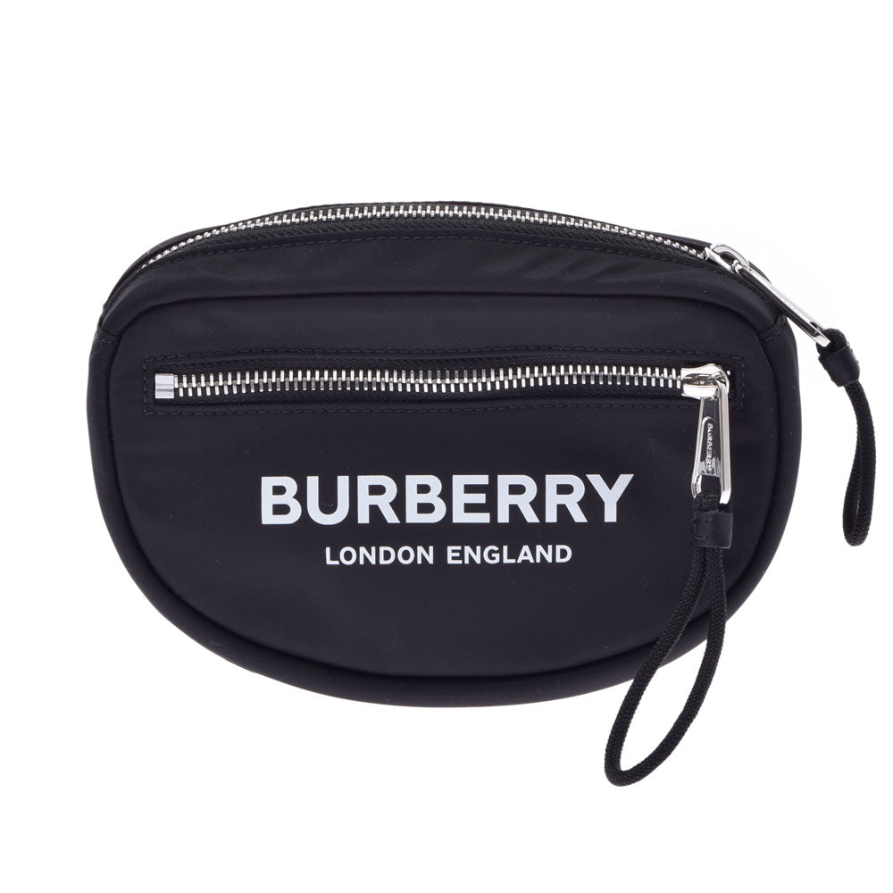 BURBERRY バーバリー ロゴプリント ウエストバッグ 黒 8021091 ユニセックス ナイロン レザー ボディバッグ 新同 中古 