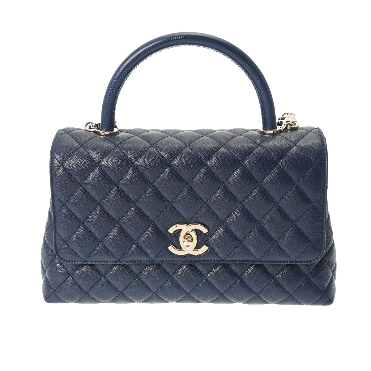 CHANEL シャネル マトラッセ トップハンドル 29 2WAY 紺 シャンパンゴールド金具 A92991 レディース キャビアスキン リザード ハンドバッグ Aランク 中古 