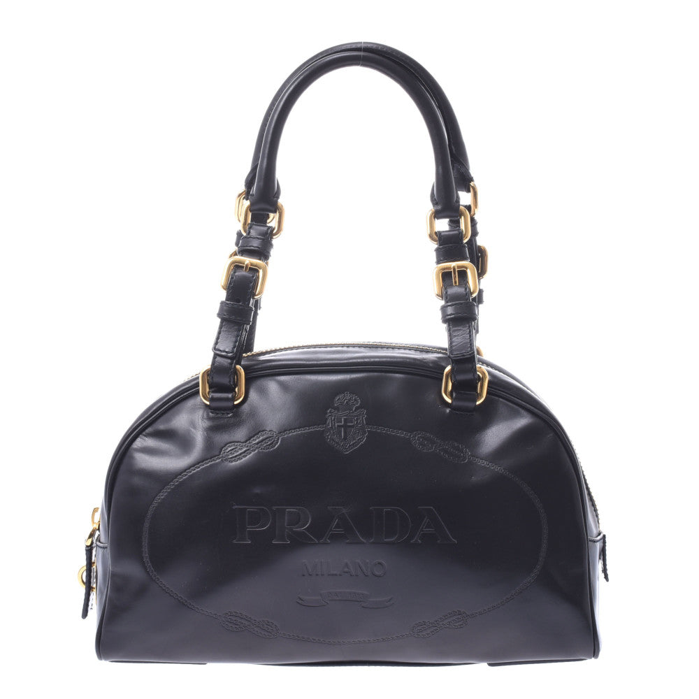 【お歳暮】PRADA プラダ 黒 ゴールド金具 BR3107 レディース カーフ ハンドバッグ Aランク 中古 _画像1