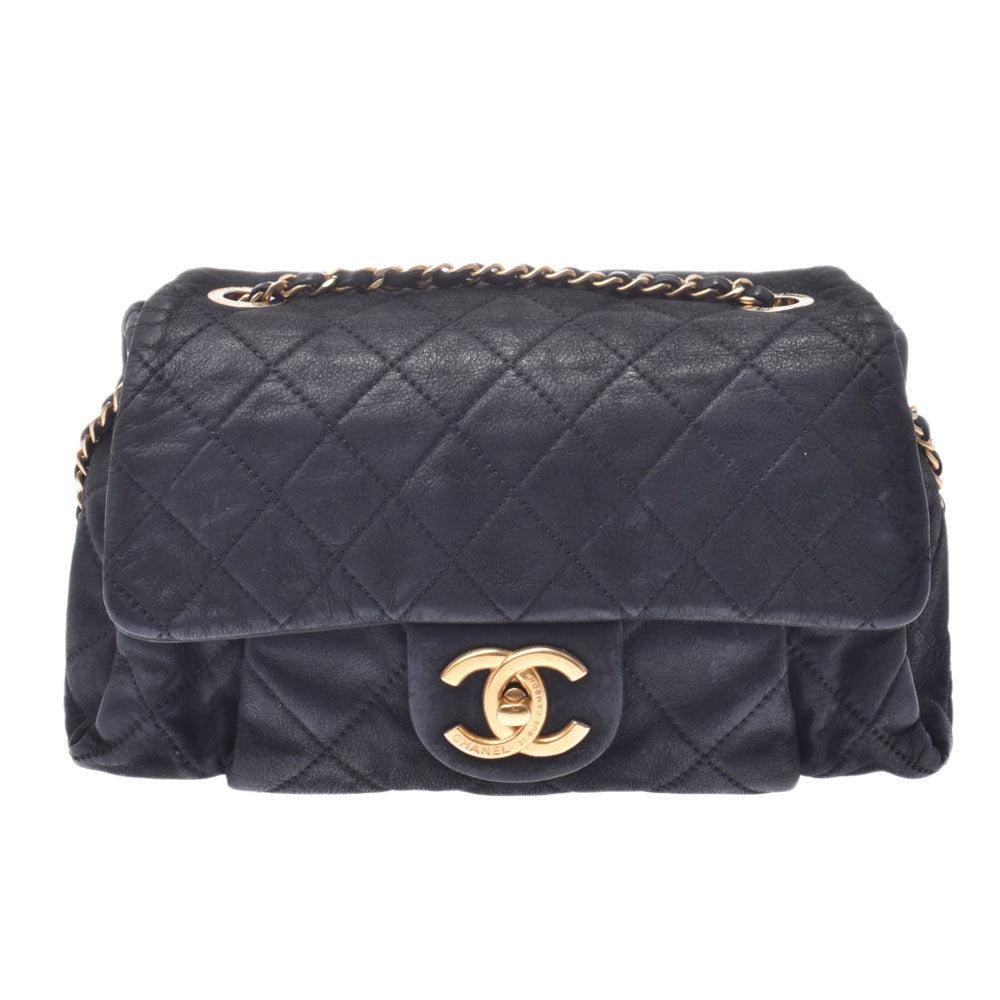 CHANEL シャネル マトラッセ チェーンショルダーバッグ 黒 ゴールド金具 レディース カーフ ショルダーバッグ Bランク 中古 