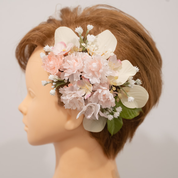 【ショートヘアーやベリーショートの花嫁様に】桜（さくら）のヘッドドレスJ ボンネ風ヘッドパーツ 春の前撮り・結婚式髪飾り