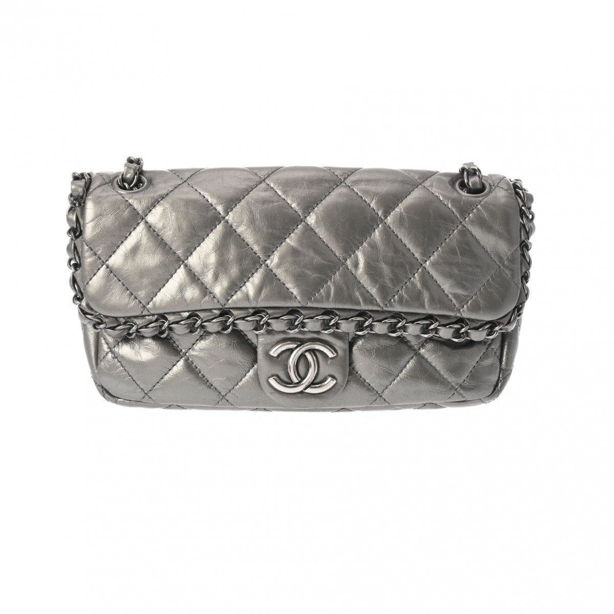 CHANEL シャネル ラグジュアリーライン チェーンショルダー  メタリックシルバー シルバー金具 - レディース ラムスキン ショルダーバッグ Aランク 中古 