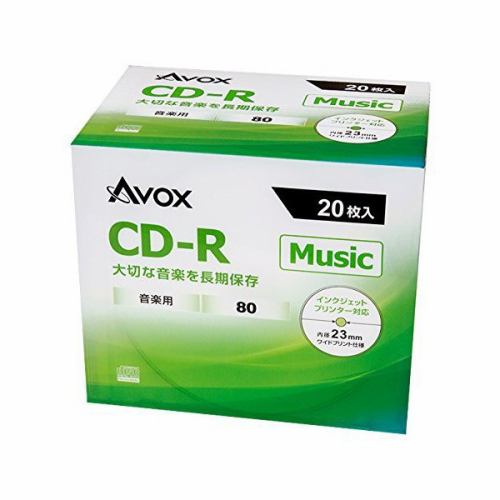 AVOX CDRA80CAVPW20A CD-RA 音楽用80分 1-32倍速 20枚 スリムケース