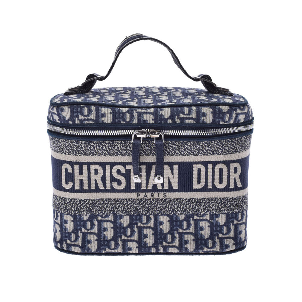 CHRISTIAN DIOR クリスチャンディオール トラベル オブリーク バニティ 青 レディース キャンバス ハンドバッグ ABランク 中古 