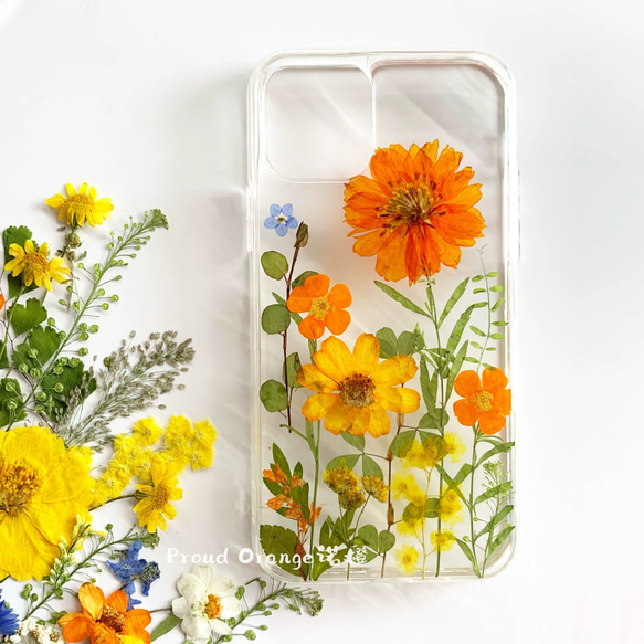 本物のお花 オレンジ ドライフラワー イエロー 押し花 華やか スマホケース シンプル 黄色 ナチュラル