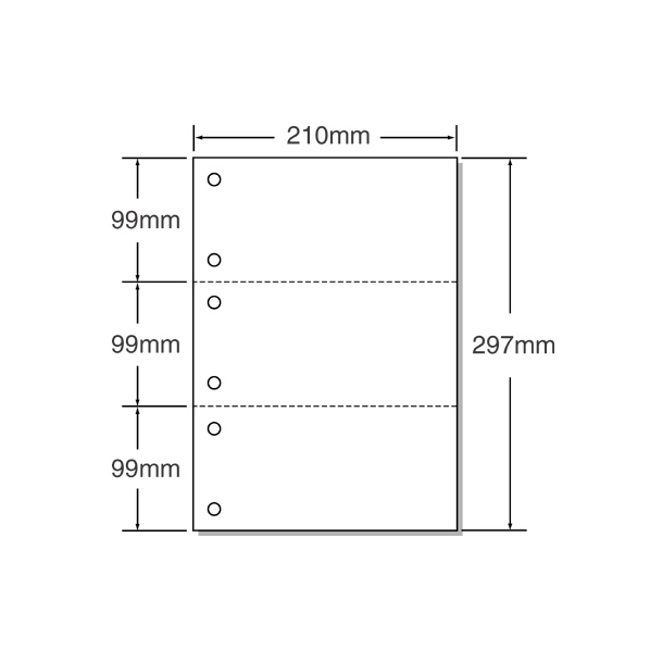 マルチプリンタ帳票 A4 白紙 3面 6穴 500枚 1冊 F846964-53001