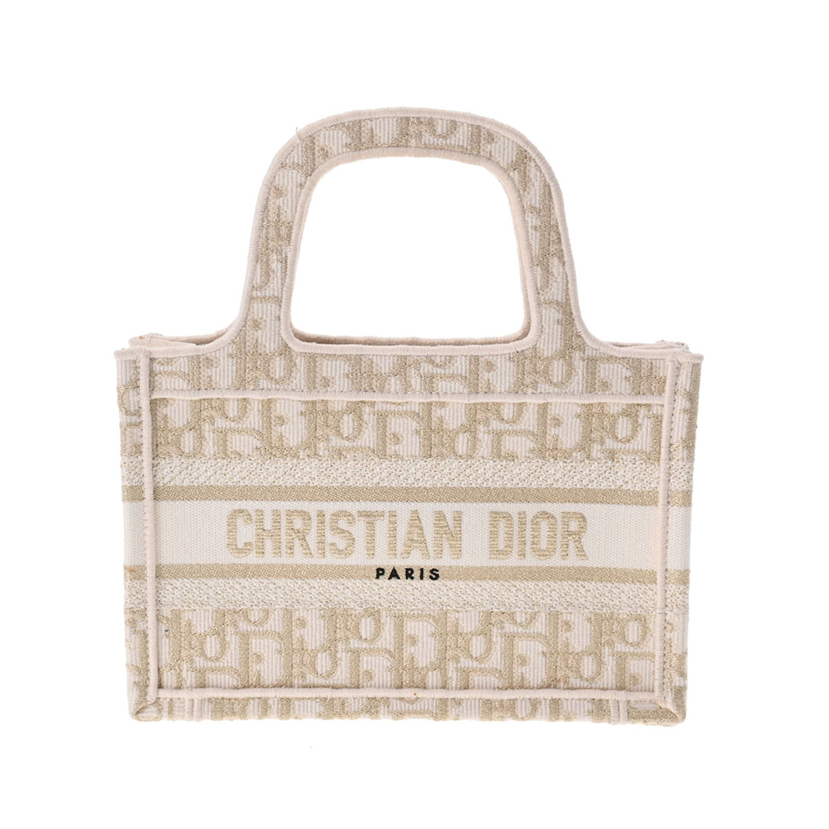 CHRISTIAN DIOR クリスチャンディオール オブリーク ブックトート ミニ ホワイト/ゴールド レディース キャンバス トートバッグ Aランク 中古 