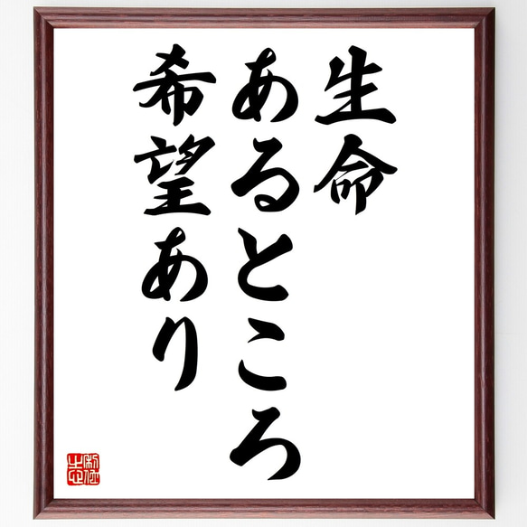 名言「生命あるところ希望あり」額付き書道色紙／受注後直筆（Z8787）