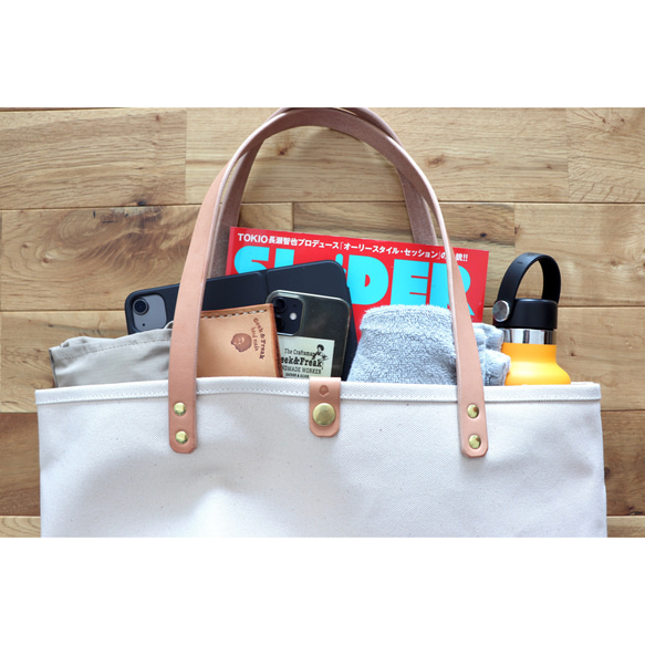 leather handle canvas tote bag