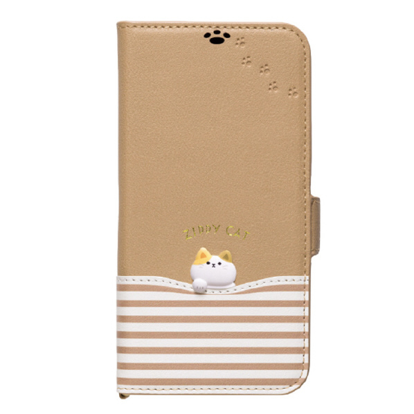 NATURAL design iPhone 15/14/13用手帳型ケース ZIPPY CAT ベージュ IP23-61-ZPCAT01