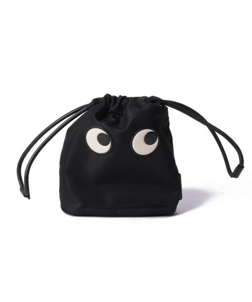 【ANYA HINDMARCH】ANYA HINDMARCH アニヤハインドマーチ　EYES アイズ　ドローストリングポーチ　ブラック　巾着バッグ　レディース