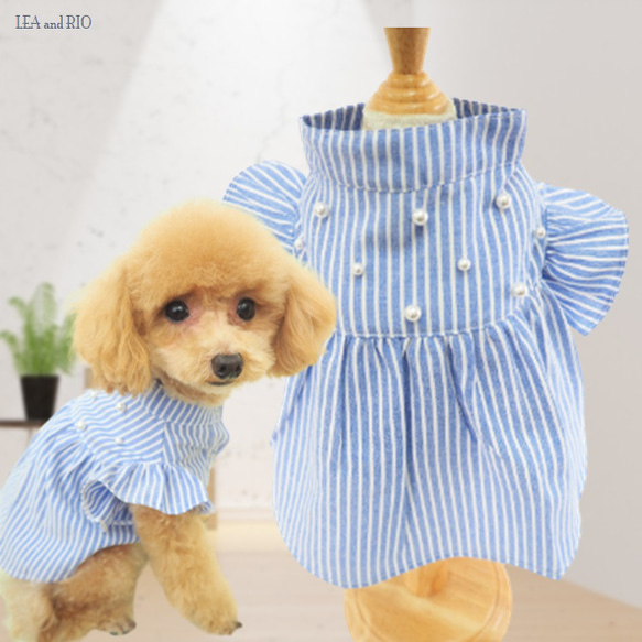 ワンピース ブルー ホワイト ストライプ 極小犬 パピー 小型 犬 猫 ペット 服 犬服 かわいい おしゃれ P285