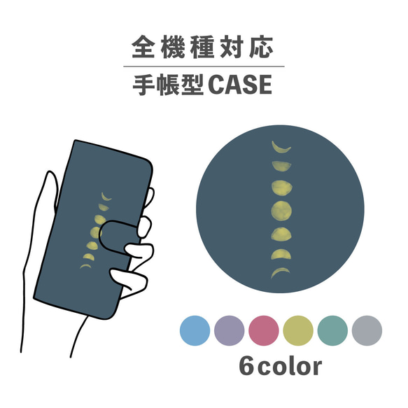 月 ムーン 満ち欠け 宇宙 夜 イラスト 全機種対応スマホケース 手帳型 カード収納 NLFT-BKCS-02s