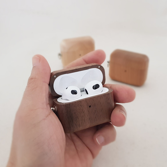 【刻印 名入れ可】木製インレイの木製エアポットケースAirpods第1/2,第3世代 Airpods Pro