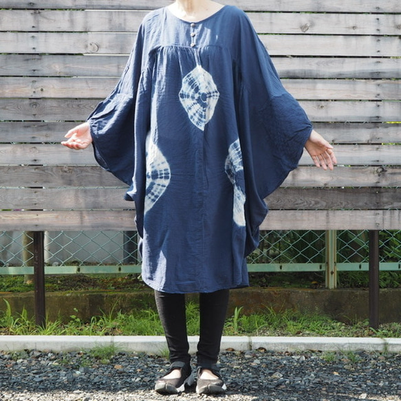 絞り染めチュニック ポンチョ コットン100 100 Dyed Tunic Cotton　one－piec