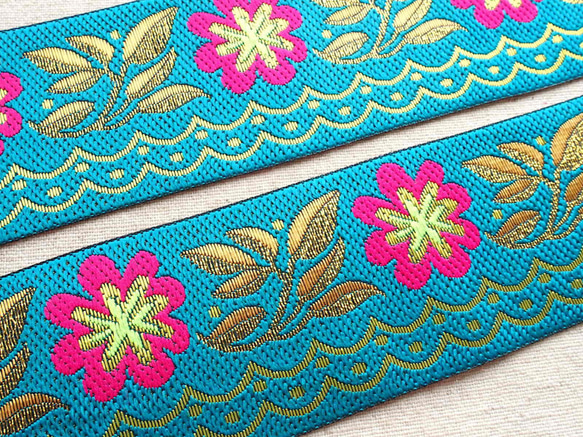 1m チロリアンテープ お花 水色☆刺繍 エスニック