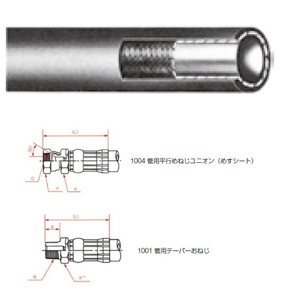 一般油圧ホース 8000mm 1004金具・1001金具 SWP70-25 SWP70-25-8000 1004+1001（直送品）