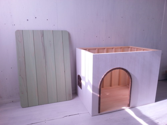 室内用　犬小屋　ドッグハウス　キャットハウス　猫小屋  アーチ扉 ミント オーダー 　猫ハウス　自然塗料　オシャレ