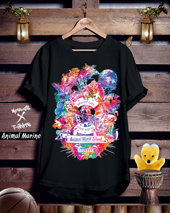 動物アート黒Tシャツ「Animal Marine」