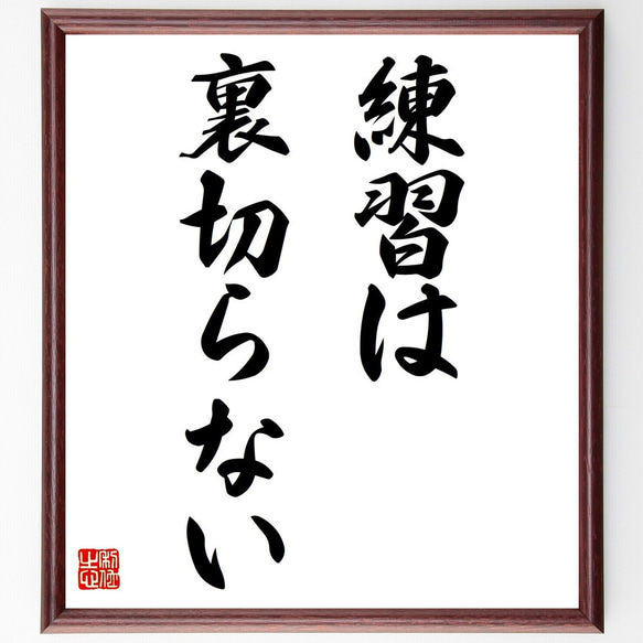 名言「練習は裏切らない」額付き書道色紙／受注後直筆（Z7442）