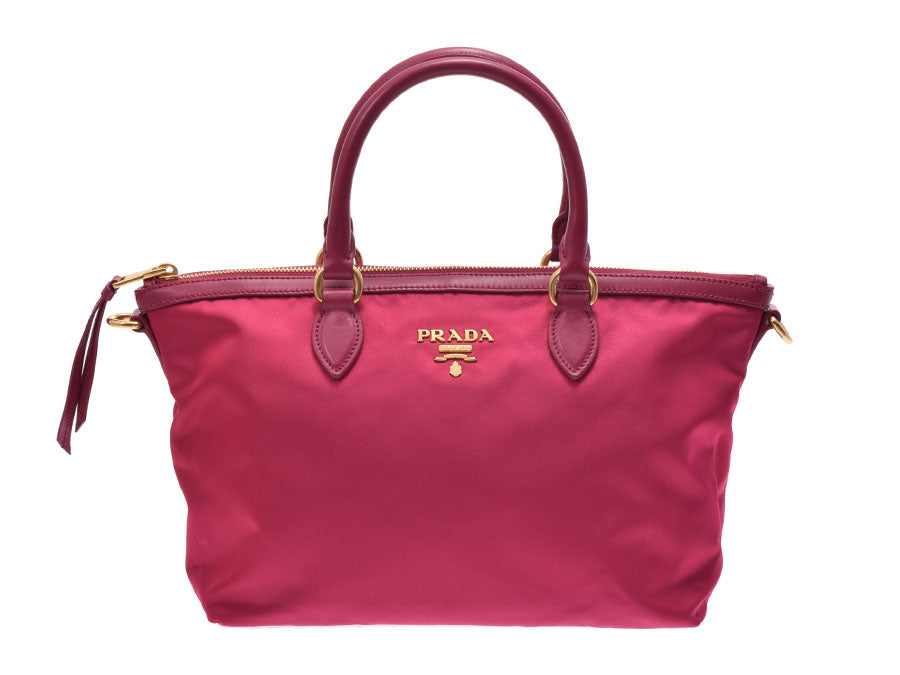 プラダ 2WAYハンドバッグ ピンク系 1BA104 レディース ナイロン レザー 未使用 美品 PRADA ストラップ付 ギャラ 中古 