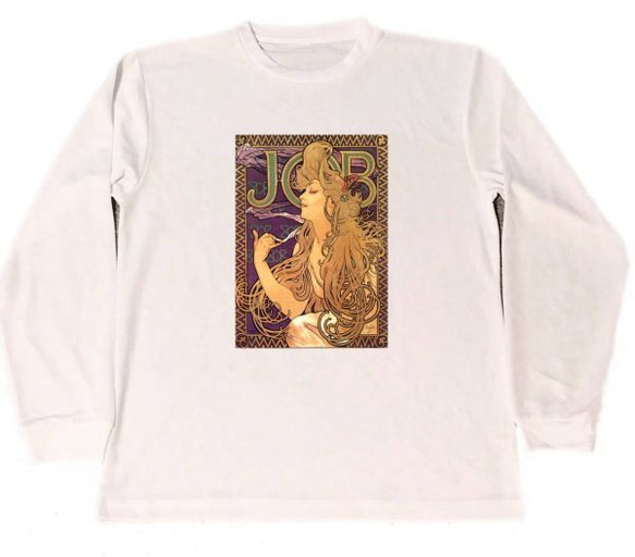 アルフォンス・ミュシャ　ドライ　ロング　Tシャツ　ホワイト　ロンT　名画　グッズ　JOBアート　絵画