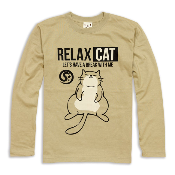 SCOPYネコ　ロンT「RELAX CAT」    サンドカーキ