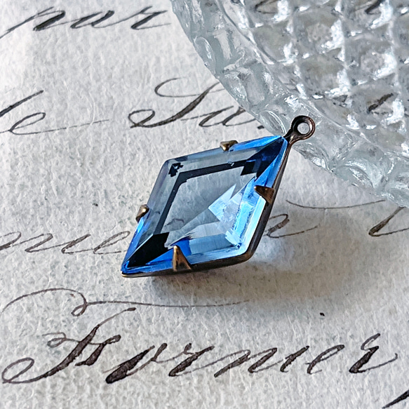 Glass Pendant Diamond 約23mm×12mm [PDT-794]＊1個＊Vintage＊