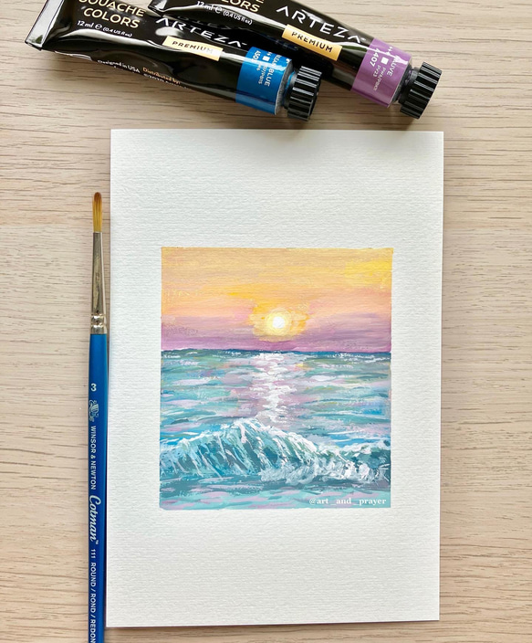 ORIGINAL PAINTING - ocean, sunset, 原画, オリジナルアート, 海の絵