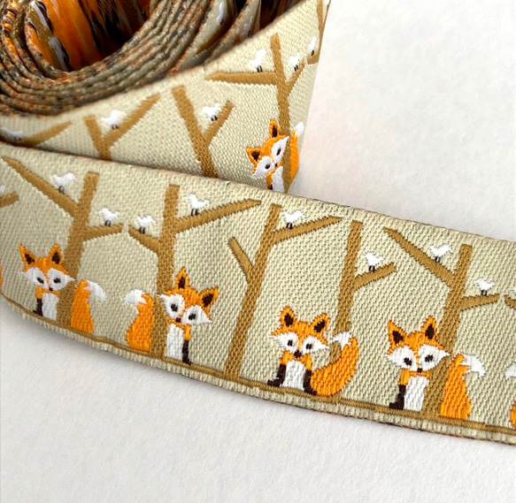 ジャガード刺繍リボン キツネ