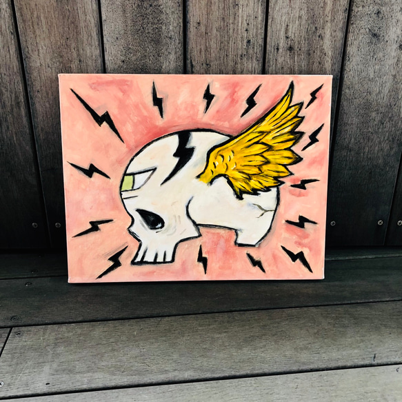 167 ☆SALE Untitled ( The skull on pink and lightening )