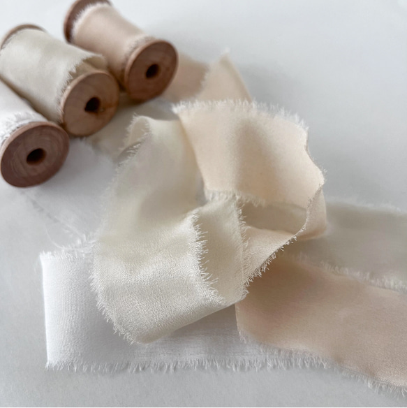 silk ribbon beige&white group