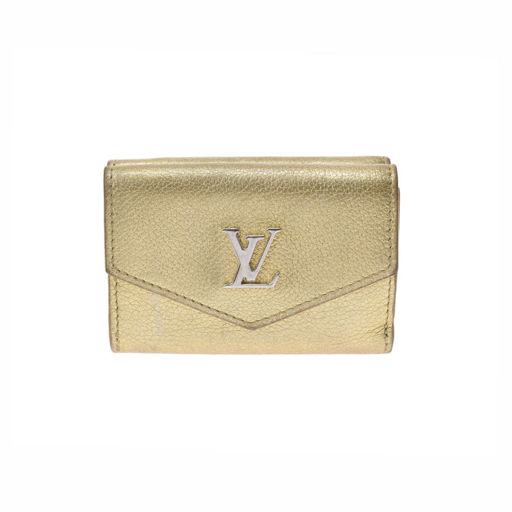 LOUIS VUITTON ルイヴィトン ポルトフォイユ ロックミニ ゴールド シルバー金具 M69059 ユニセックス レザー 三つ折り財布 Bランク 中古 