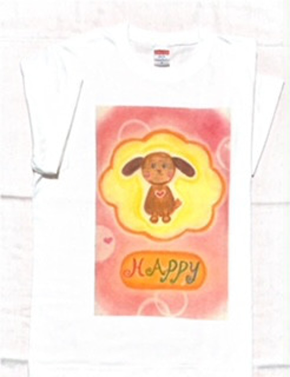 Tシャツ｛HAPPY｝ちゃん♡　手描きイラスト～オリジナル～白Tシャツ