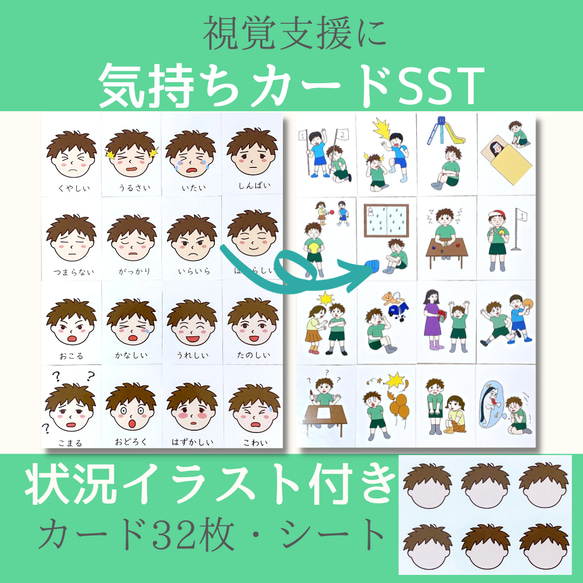 気持ちカード　SSTセット 絵カード　発達障害　療育　言語訓練　　発達支援　視覚支援に