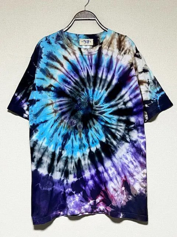 タイダイ染め Tシャツ　Lサイズ　パープル×ブラック　スパイラル　 Hippies Dye HD21-57